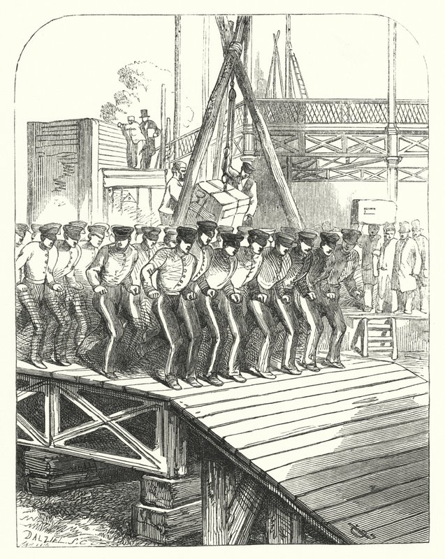Genie en mijnwerkers aan het werk op de locatie van het Crystal Palace, Hyde Park, Londen, locatie van de Grote Tentoonstelling van 1851 (gravure) door John (after) Gilbert