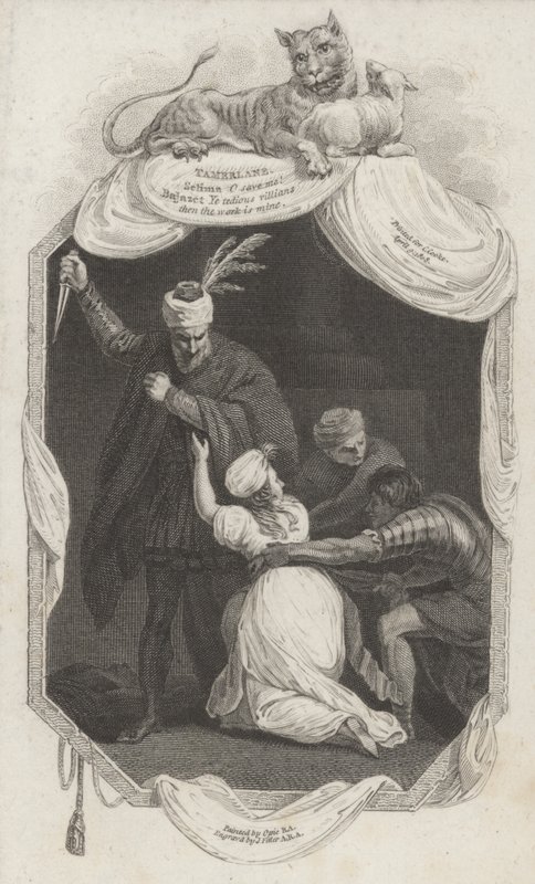 Scène uit Tamerlane door Nicholas Rowe (gravure) door John (after) Opie