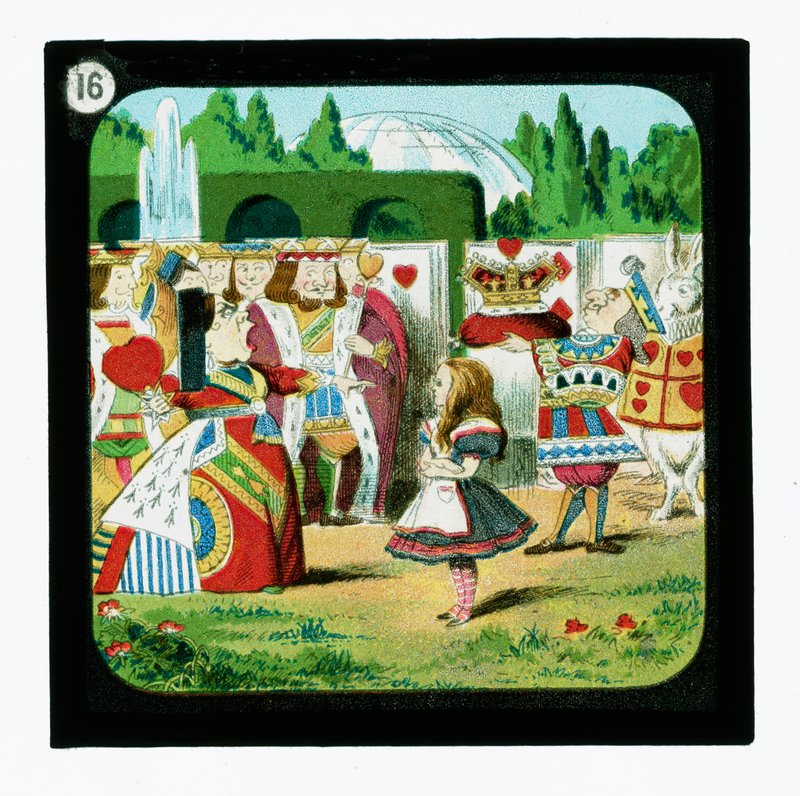 Alice in Wonderland, gekleurde lantaarnplaten door John (after) Tenniel