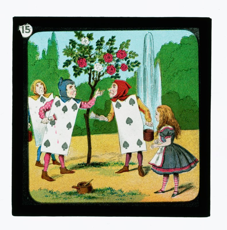 Alice in Wonderland, gekleurde lantaarnplaten door John (after) Tenniel