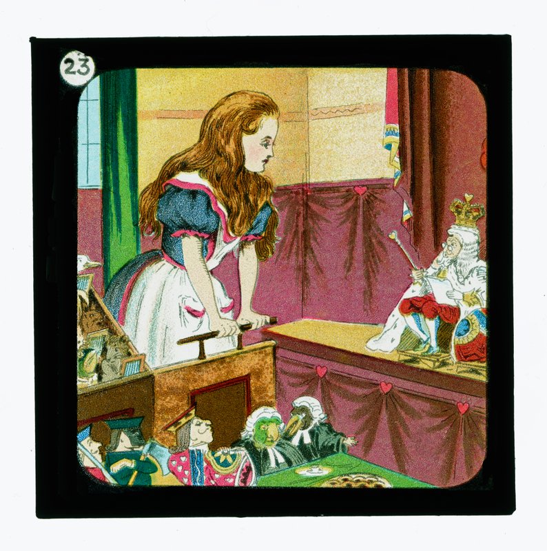 Alice in Wonderland, gekleurde lantaarnplaten door John (after) Tenniel