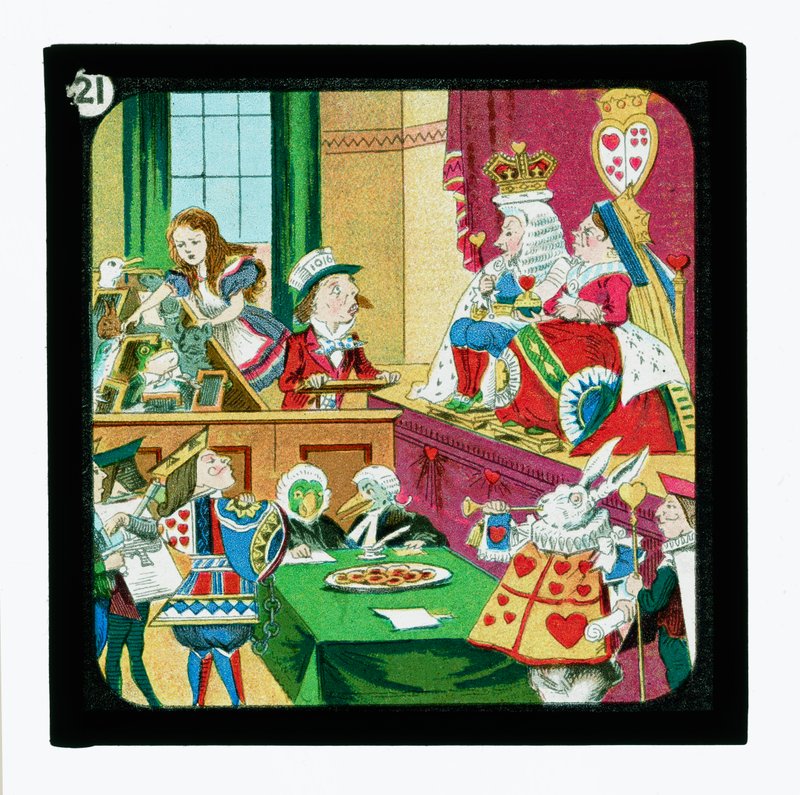 Alice in Wonderland, gekleurde lantaarnplaten door John (after) Tenniel