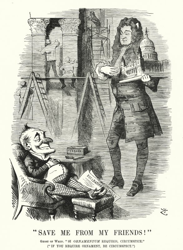 Punch cartoon: Red Mij van Mijn Vrienden - de geest van Sir Christopher Wren en de decoratie van St Paul