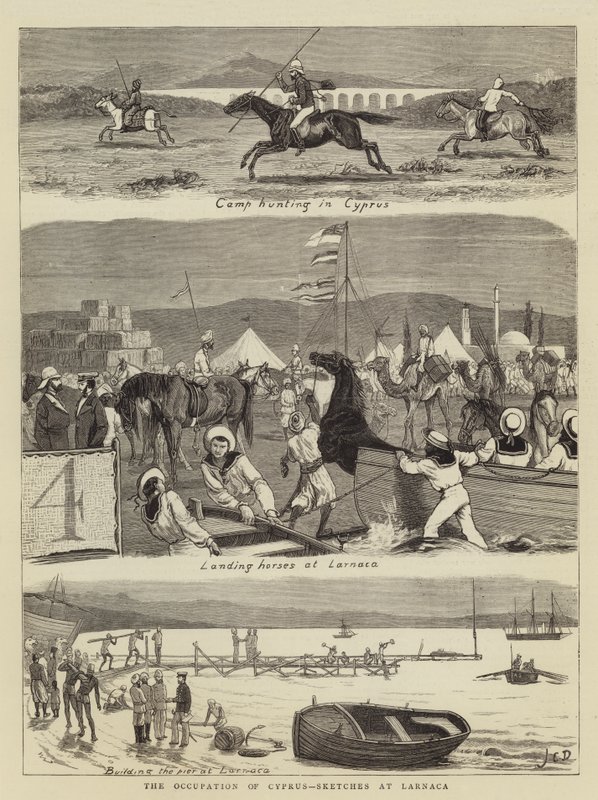 De bezetting van Cyprus, schetsen in Larnaca (gravure) door John Charles (after) Dollman