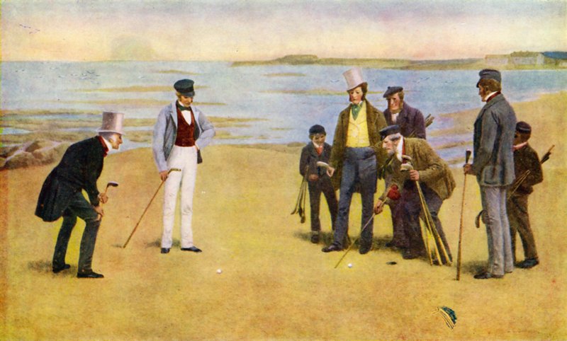 The Stymie, een viertal dat golf speelt in North Berwick door John Charles (after) Dollman