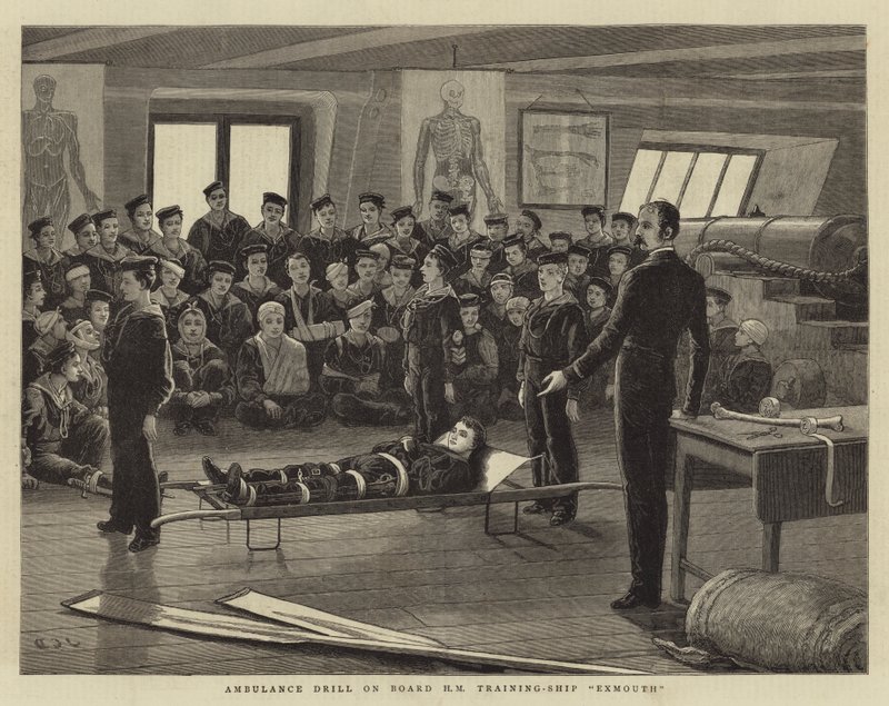 Ambulanceoefening aan boord van HM Training-Ship Exmouth door John Charles Dollman