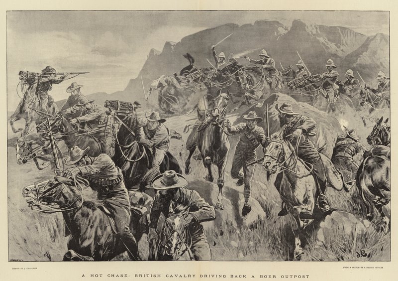 Een Hete Achtervolging, Britse Cavalerie drijft een Boerenpost terug door John Charlton