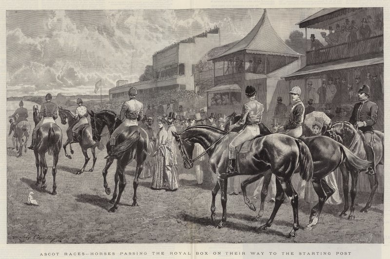 Ascot Races, paarden passeren de koninklijke loge op weg naar de startlijn door John Charlton