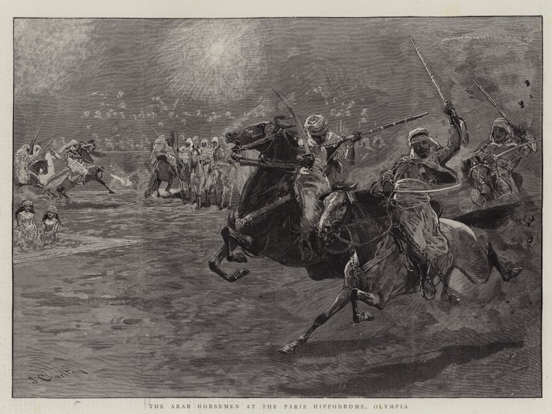De Arabische ruiters in het Paris Hippodrome, Olympia door John Charlton