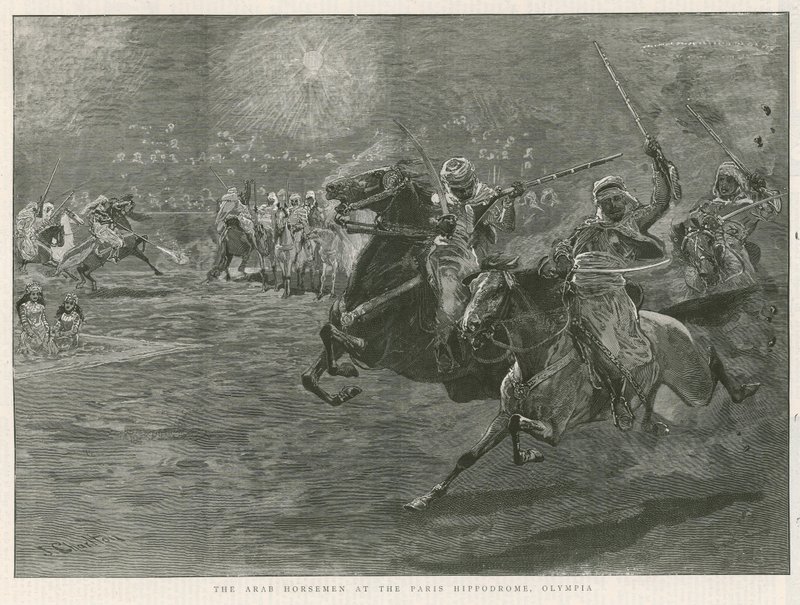 De Arabische ruiters in het Paris Hippodrome, Olympia door John Charlton