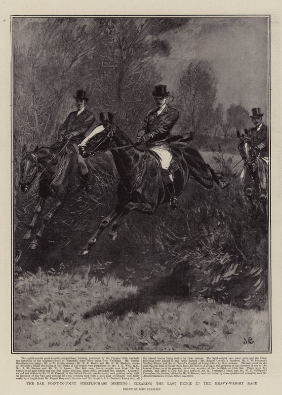 De Bar Point-to-Point Steeplechase Meeting, het laatste hek in de zwaargewicht race door John Charlton