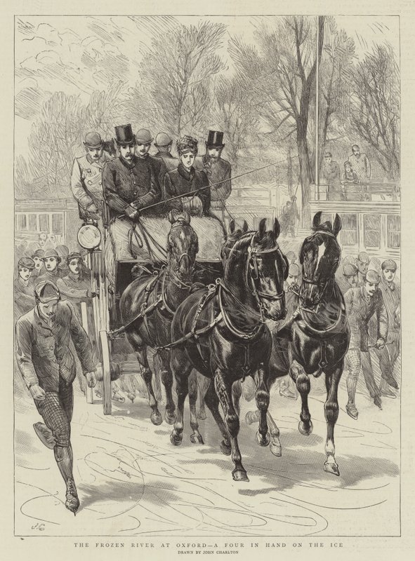 De bevroren rivier bij Oxford, een vierspan op het ijs door John Charlton