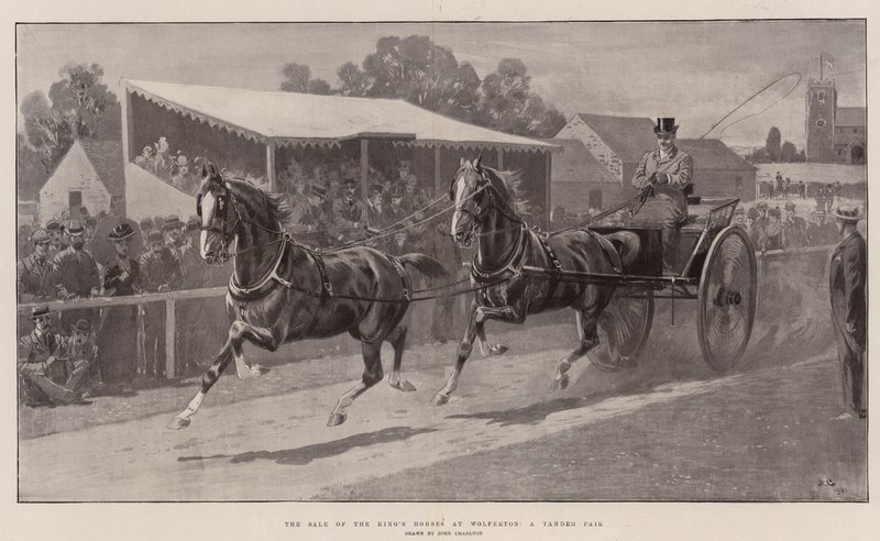 De verkoop van de koninklijke paarden in Wolferton, een tandem paar door John Charlton