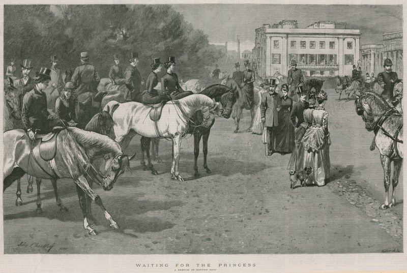 Wachten op de Prinses: een schets in Rotton Row, Hyde Park, Londen door John Charlton
