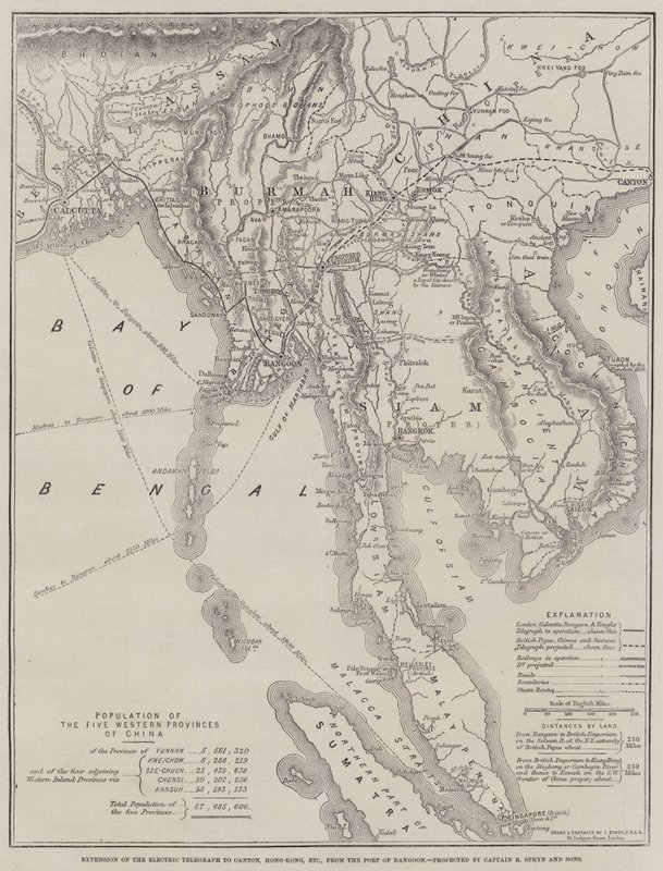 Uitbreiding van de Elektrische Telegraaf naar Canton, Hong-Kong, enz., vanaf de Haven van Rangoon, geprojecteerd door Kapitein R Sprye en Zonen door John Dower