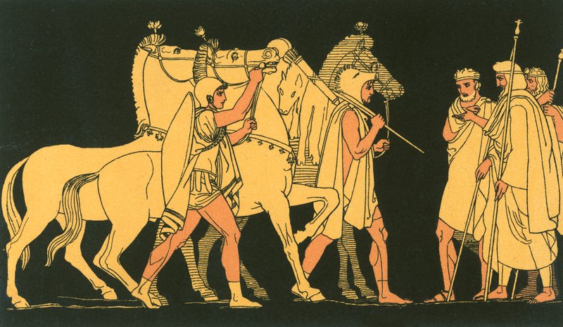 Diomed en Ulysses, terugkerend met de buit van Rhesus door John Flaxman