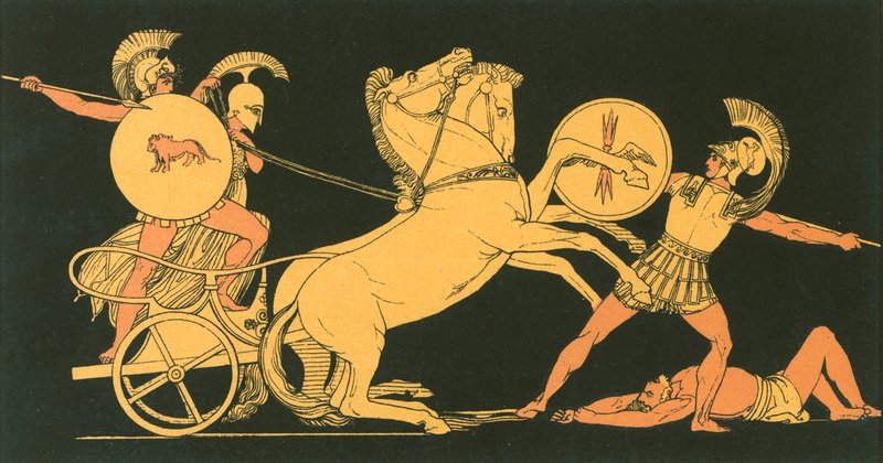 Diomed werpt zijn speer tegen Ares door John Flaxman