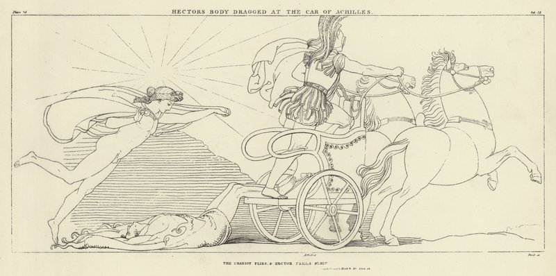 Hectors lichaam gesleept achter de wagen van Achilles door John Flaxman