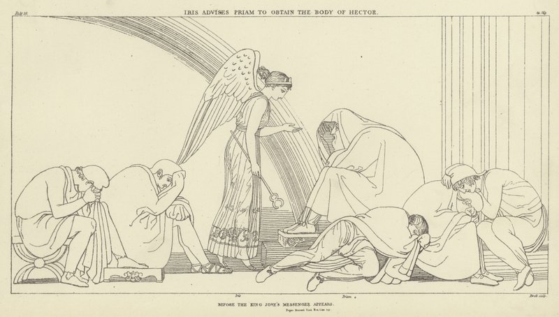 Iris adviseert Priamus om het lichaam van Hector te verkrijgen door John Flaxman