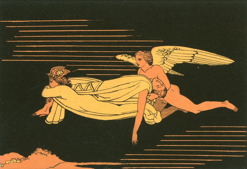 Slaap en dood brengen het lichaam van Sarpedon naar Lycië door John Flaxman