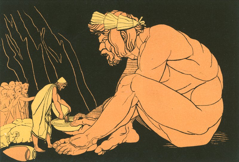 Ulysses geeft wijn aan Polyphemus door John Flaxman