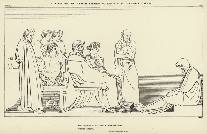 Ulysses op de Haard presenteert zichzelf aan Alcinous en Arete door John Flaxman