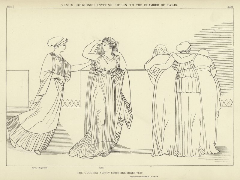 Venus vermomd nodigt Helen uit naar de kamer van Paris door John Flaxman
