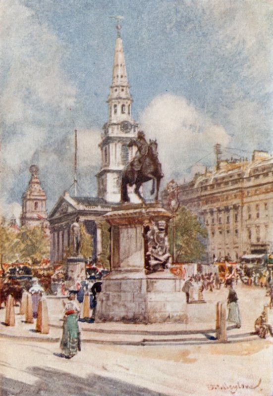 Charing Cross, met standbeeld van Karel I en St. Martin-in-the-Fields door John Fulleylove