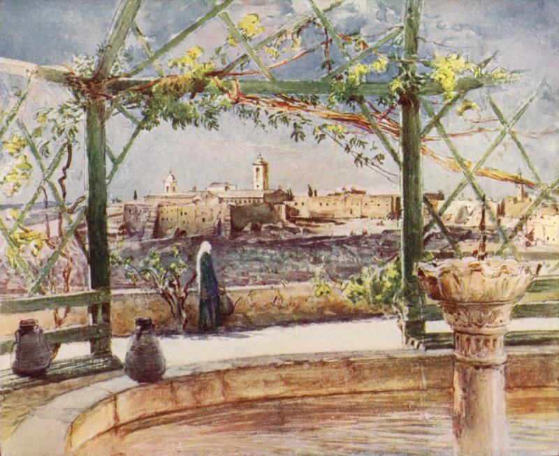 De Geboortekerk in Bethlehem, vanaf een tuin op de tegenoverliggende heuvel door John Fulleylove