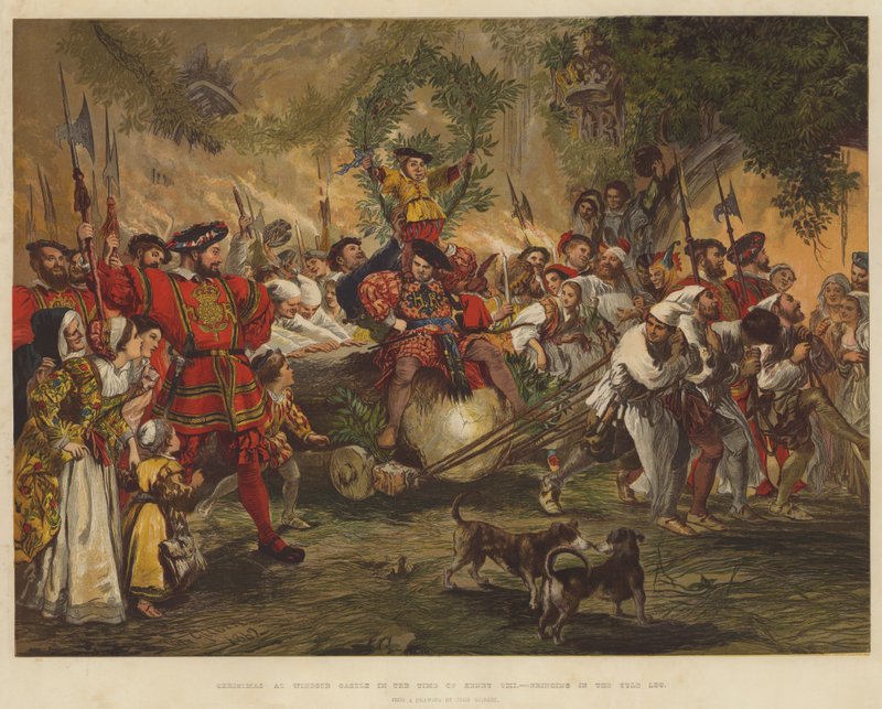 Kerstmis in Windsor Castle in de Tijd van Hendrik VIII, het Binnenbrengen van de Yule Log door John Gilbert