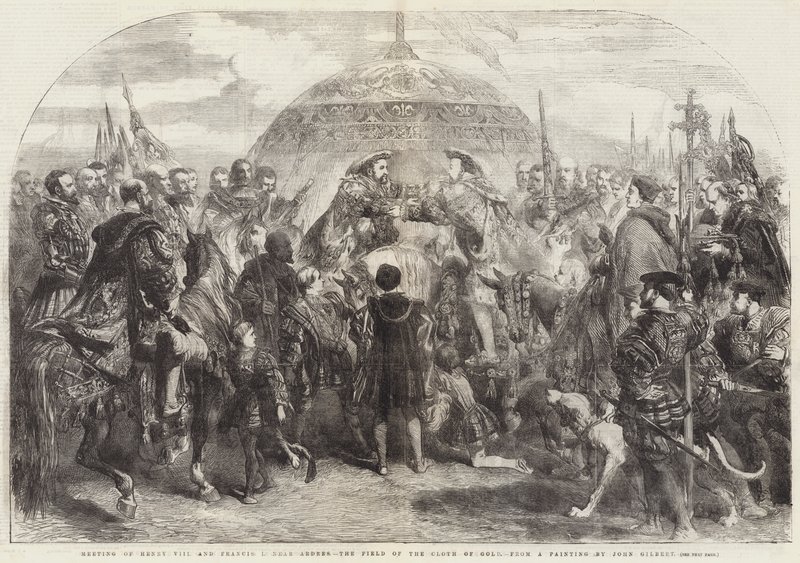 Ontmoeting van Hendrik VIII en Frans I bij Ardres, het Veld van het Gouden Laken door John Gilbert