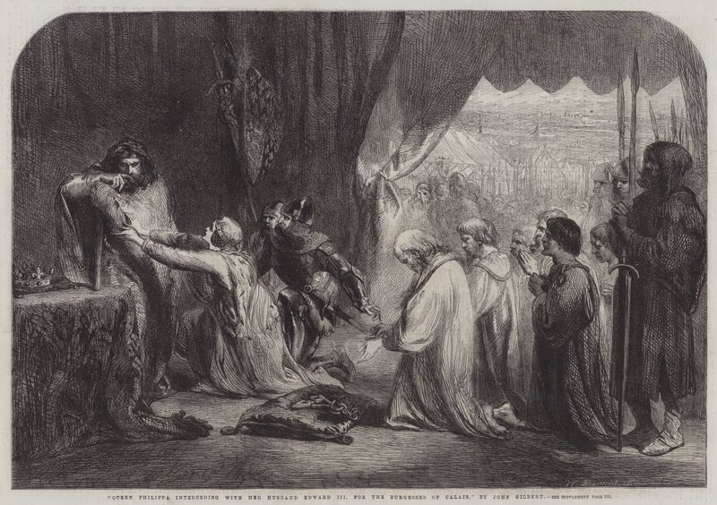 Koningin Philippa smeekt haar man Edward III voor de burgers van Calais door John Gilbert