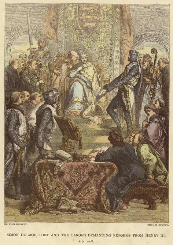 Simon de Montfort en de baronnen eisen hervormingen van Hendrik III, AD 1258 door John Gilbert