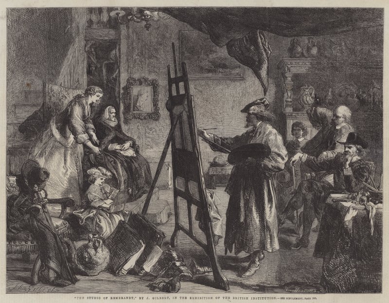 Het atelier van Rembrandt door John Gilbert