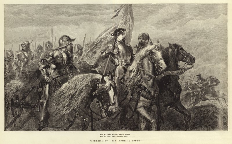 Met al hun vlaggen dapper uitgestoken (gravure) door John Gilbert