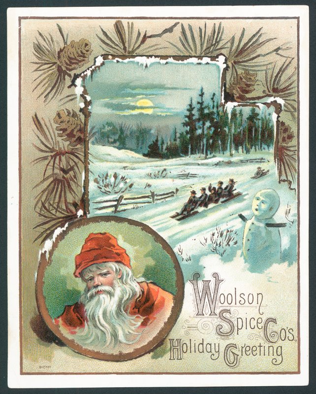 Woolson Spice Company kerstkaart door John Henry Bufford