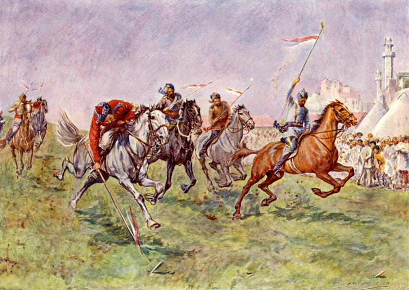 Tentpegging in India door John Henry Frederick (after) Bacon