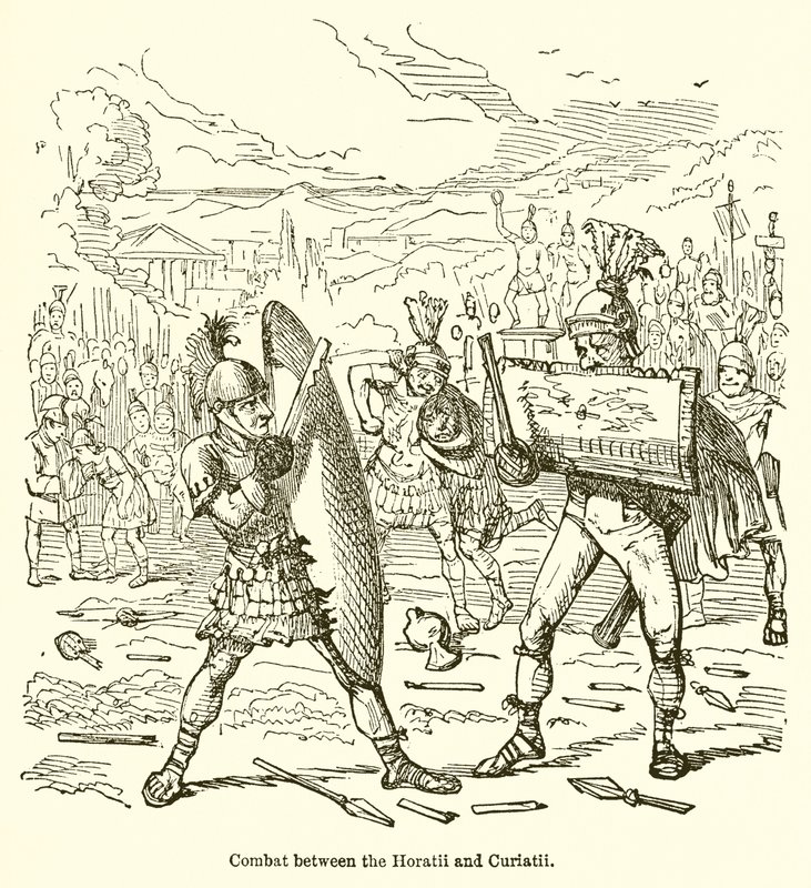 Gevecht tussen de Horatii en Curiatii door John Leech