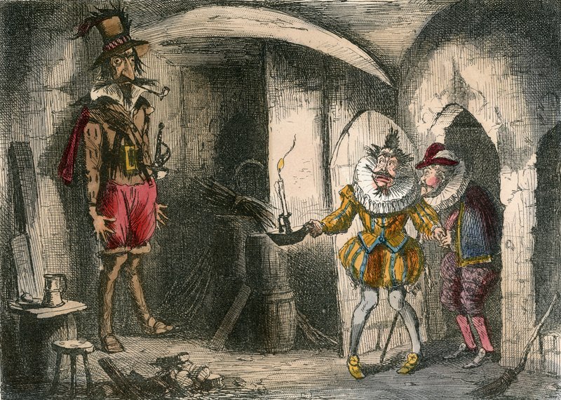 Ontdekking van Guido Fawkes door Suffolk en Mounteagle door John Leech