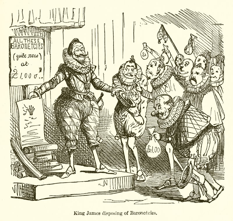 Koning James Verdeelt Baronetschappen door John Leech
