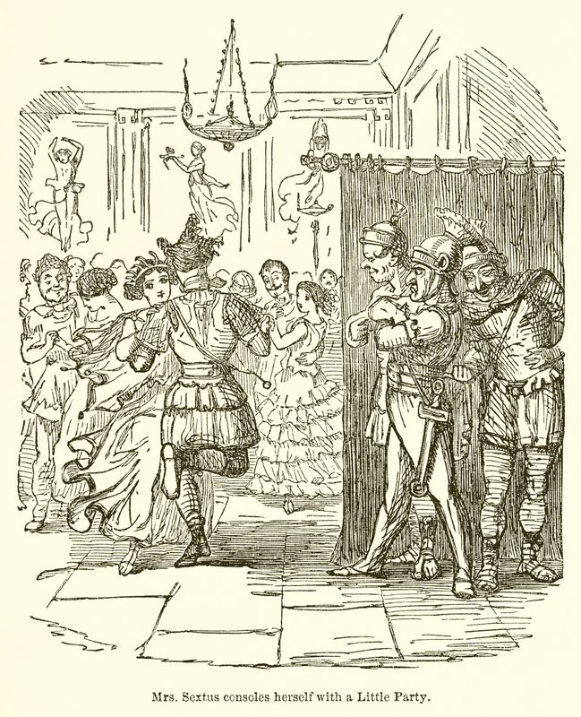 Mevrouw Sextus troost zichzelf met een klein feestje door John Leech