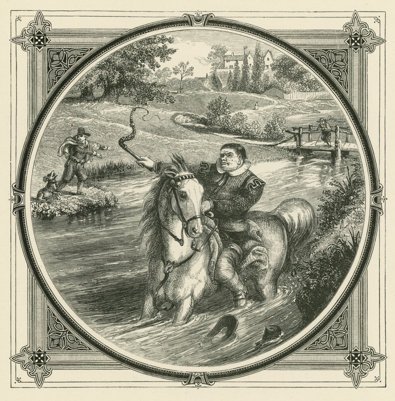 Hoewel naar de waterkant gebracht, kan geen enkele klap het paard dwingen te drinken (gravure) door John Leighton