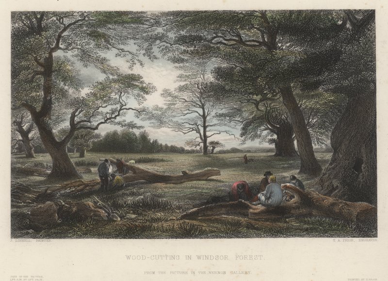 Houthakken in Windsor Forest (gekleurde gravure) door John Linnell