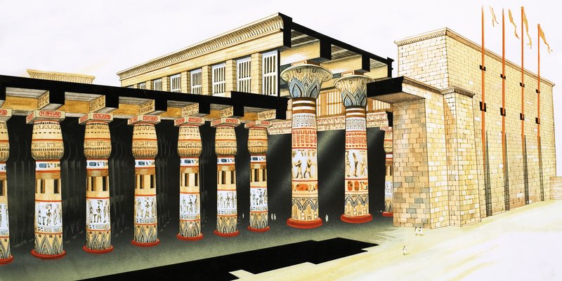 Een reconstructie van een deel van de Hypostyle Hal door John Marshall