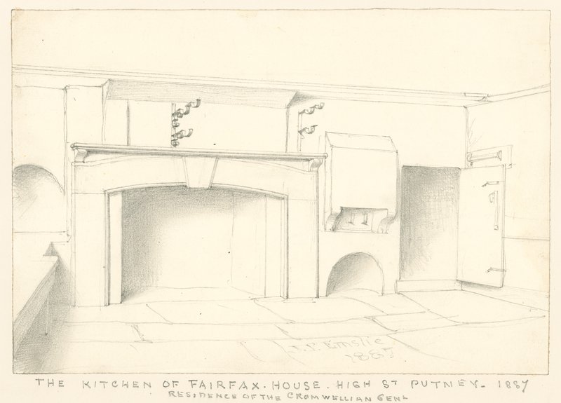 De keuken in Fairfax House, High Street, Putney, 1887; residentie van de Cromwelliaanse Edelman door John Phillipp Emslie