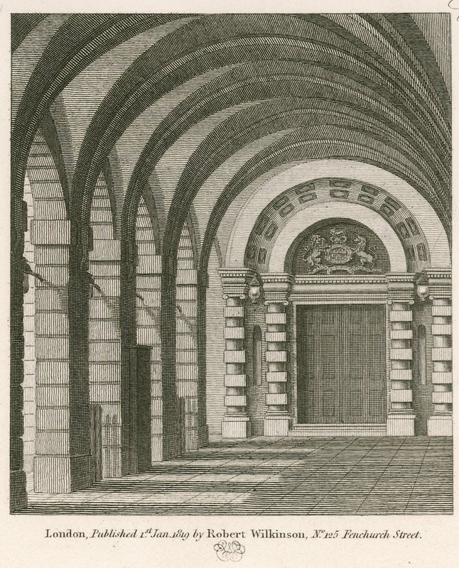 De oorspronkelijke ingang van het Piazza naar het voormalige Covent Garden Theater, Londen door John Winston