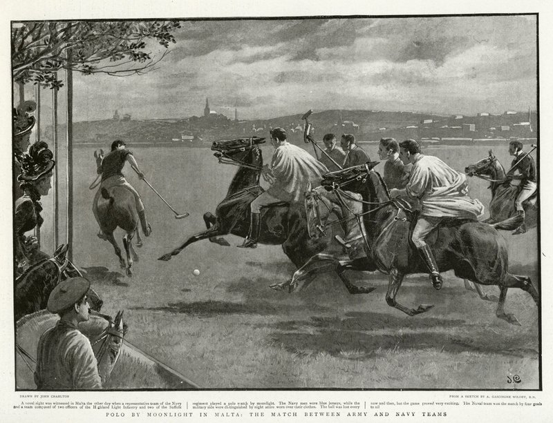 Polo bij maanlicht in Malta, de wedstrijd tussen leger- en marineploegen door John after Charlton