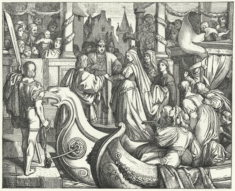 De Heilige Roomse keizer Frederik II verwelkomt zijn bruid, Isabella van Engeland door Josef Mathias (after) Trenkwald