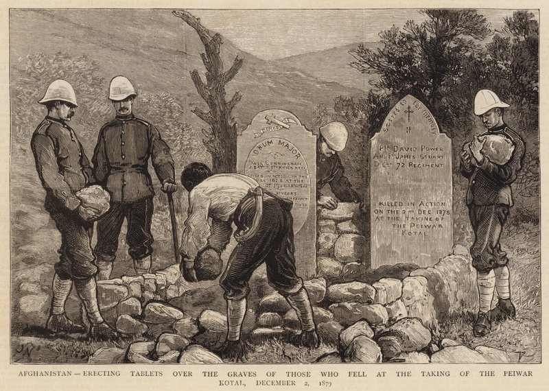 Afghanistan, het oprichten van tabletten boven de graven van degenen die vielen bij de inname van de Peiwar Kotal, 2 december 1879 door Joseph Nash