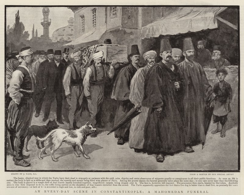 Een alledaags tafereel in Constantinopel, een Mohammedaanse begrafenis door Joseph Nash